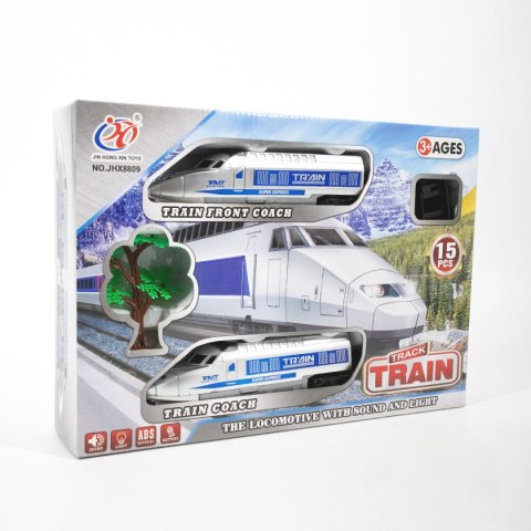 POCIĄG ELEKTRYCZNY ZE ŚWIATŁEM, DŹWIĘKIEM I TORAMI