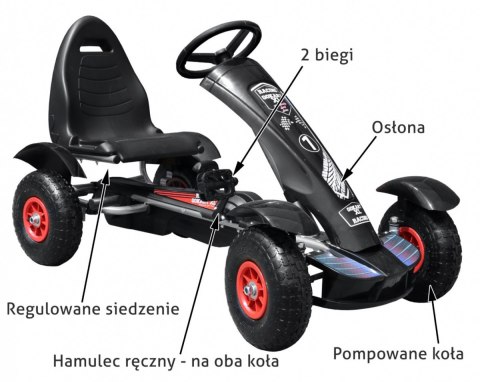Duży Gokart Pompowane Koła Czarny