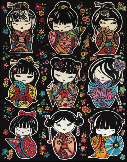 Kolorowanka Welw. 47x35 Laleczki Kokeshi