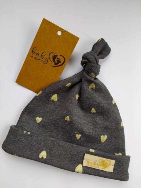 BABY 01048 Czapka niemowlęca Smerfetka Serca szara 0-3 m