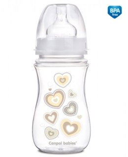 CANPOL 35/217 Butelka szerokootworowa antykolkowa Easystart Newborn Baby 240 ml beżowe serduszka