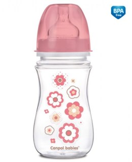 CANPOL 35/217 Butelka szerokootworowa antykolkowa Easystart Newborn Baby 240 ml różowe kwiatki