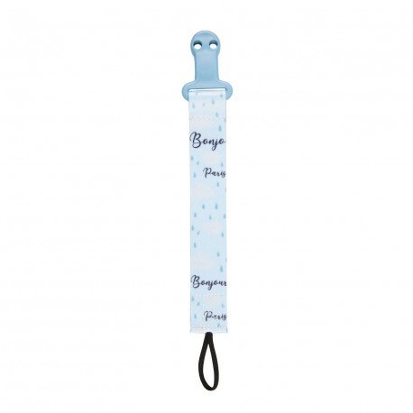 CANPOL 51/026 Tasiemka do smoczka uspokajającego Bonjour Paris niebieska