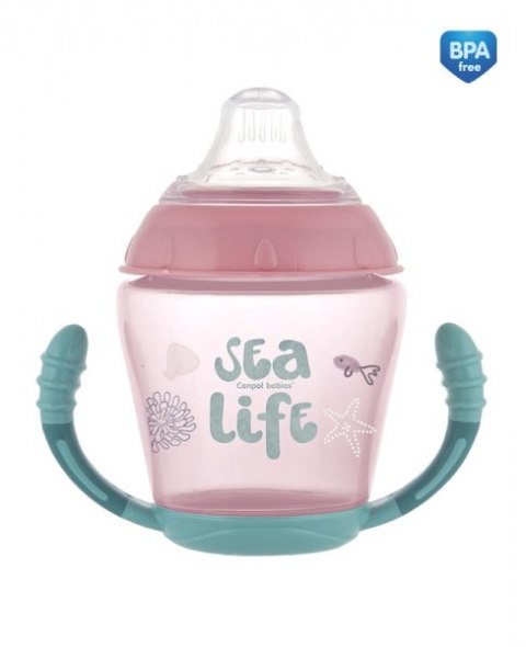 CANPOL 56/501 Kubek niekapek miękki silikonowy ustnik 230ml SEA LIFE różowy