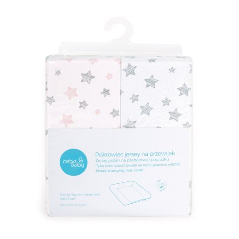 CEBA 847-626-604 Pokrowiec na przewijak miękki 50x70 2szt Grey Stars + Pink Stars