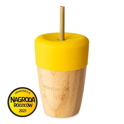 ECORASCALS Kubek bambusowy o pojemności 240 ml z silikonową nakładką kolorze żółtym