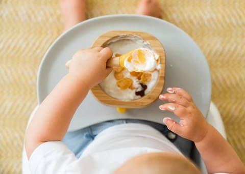 ECORASCALS Miseczka Bambusowa głęboka szara z przyssawką i łyżeczką