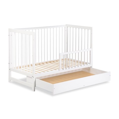 KLUPŚ Łóżeczko TIMI biały z szufladą i barierką 120x60