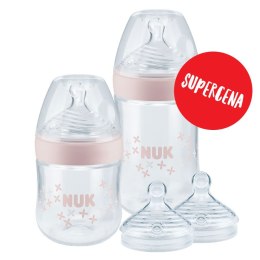NUK NS-100-R Zestaw butelka 260ml+butelka 150ml+smoczek na butelkę 2 szt. 0-6 m różowy*