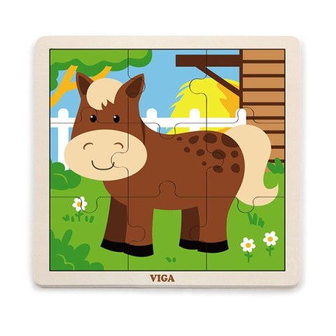 Viga 51439 Puzzle na podkładce 9 elementów- konik