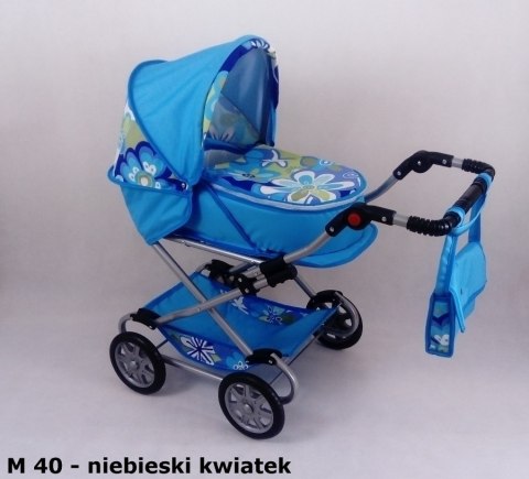 Wózek dla lalek głęboko-spacerowy MONIKA M21 czarno-białe kropki z czerwoną lamówką