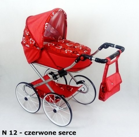Wózek dla lalek głęboko-spacerowy NATALIA RETRO N11 czerwony w kropki