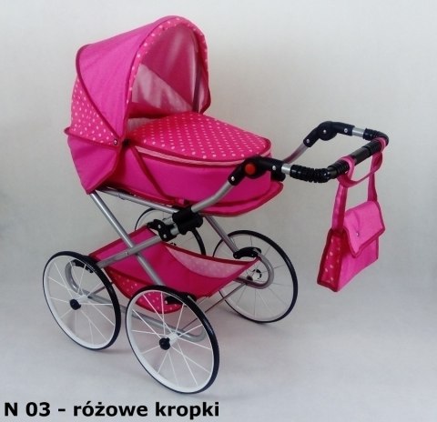 Wózek dla lalek głęboko-spacerowy NATALIA RETRO N11 czerwony w kropki