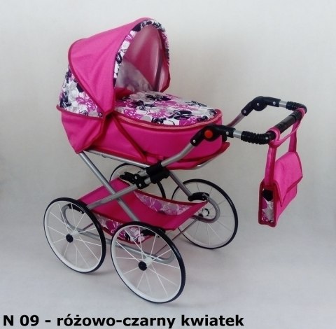 Wózek dla lalek głęboko-spacerowy NATALIA RETRO N11 czerwony w kropki