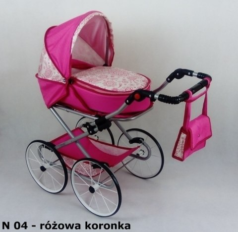 Wózek dla lalek głęboko-spacerowy NATALIA RETRO N11 czerwony w kropki
