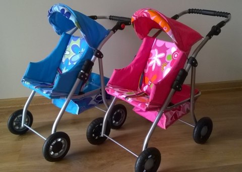 Wózek spacerowy dla lalek SARA czerwony w kropki S11