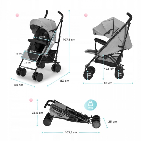 SIESTA Kinderkraft Wózek Spacerowy do 22 kg - Ash Grey