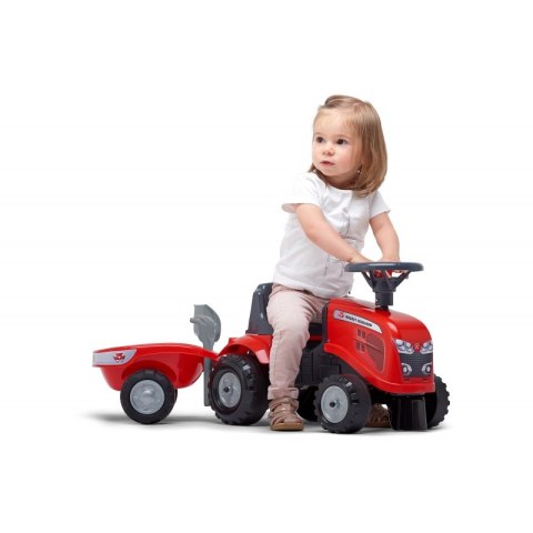FALK Traktorek Baby Massey Ferguson Czerwony z Przyczepką + akc. Od 1 roku
