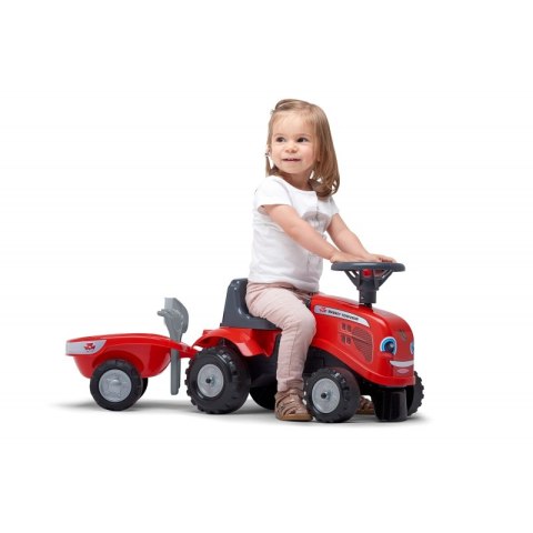 FALK Traktorek Baby Massey Ferguson Czerwony z Przyczepką + akc. Od 1 roku