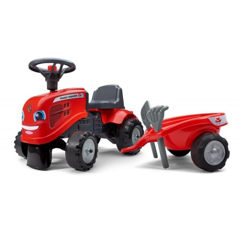 FALK Traktorek Baby Massey Ferguson Czerwony z Przyczepką + akc. Od 1 roku