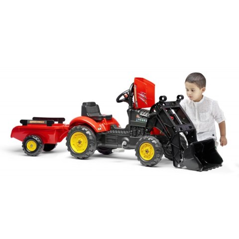 FALK Traktorek Supercharger Czerwony Otwierana Maska z Przyczepką + Łyżka Od 2 Lat