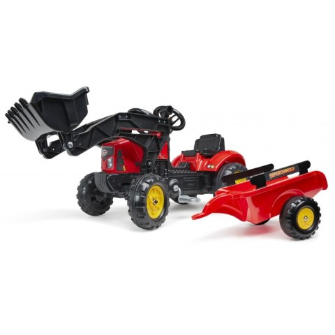 FALK Traktorek Supercharger Czerwony Otwierana Maska z Przyczepką + Łyżka Od 2 Lat