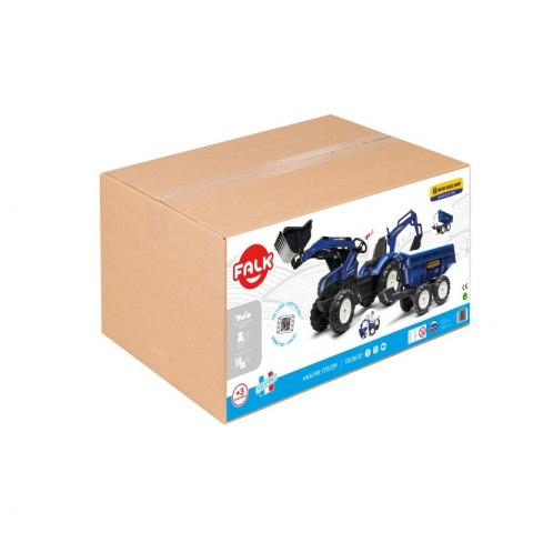 FALK Traktorek New Holland na Pedały Niebieski z Przyczepką od 3 Lat