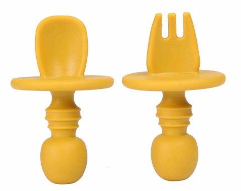 Zestaw talerzyk i sztućce silikonowe musztarda