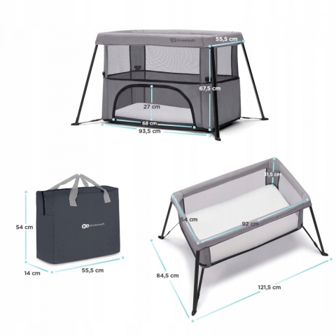 MOVI Kinderkraft Łóżeczko turystyczne Kojec z materacem GREY