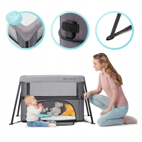 MOVI Kinderkraft Łóżeczko turystyczne Kojec z materacem GREY