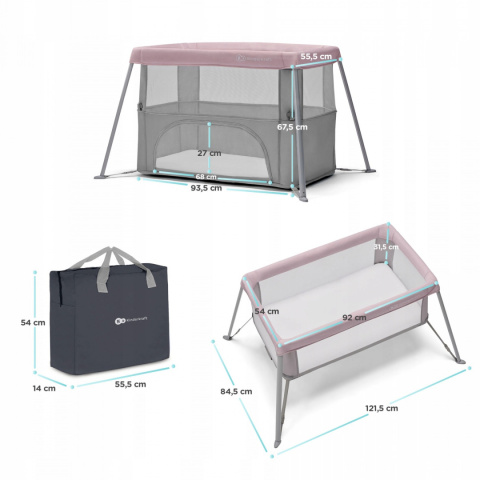 MOVI Kinderkraft Łóżeczko turystyczne Kojec z materacem PINK
