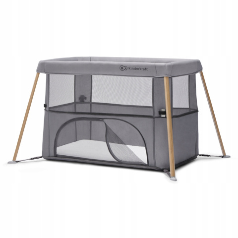 MOVI Kinderkraft Łóżeczko turystyczne Kojec z materacem WOOD GREY
