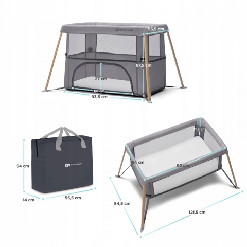MOVI Kinderkraft Łóżeczko turystyczne Kojec z materacem WOOD GREY