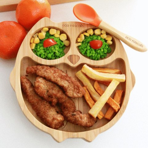 ECORASCALS Miseczka Bambusowa różowa Sowa z przyssawką