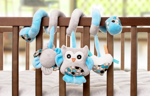 Play & Edu spirala pluszowa sowa różowa szara