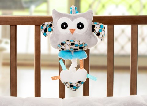 Play & Edu zabawka pozytywka sowa niebieska szara