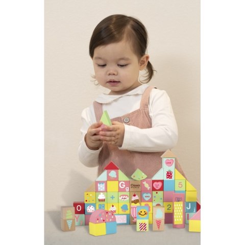 CLASSIC WORLD Drewniane Klocki Cukiernia Układanka Nauka Liczenia i Liter 68 el.