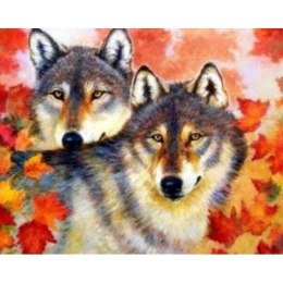 Malowanie po numerach Wilk i wilczyca wśród wiosennych liści 40 x 50cm 5553