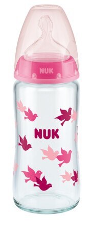 NUK 745121 Butelka FC+ szklana 240 ml ze wskaźnikiem temperatury smoczek silikonowy 0-6m