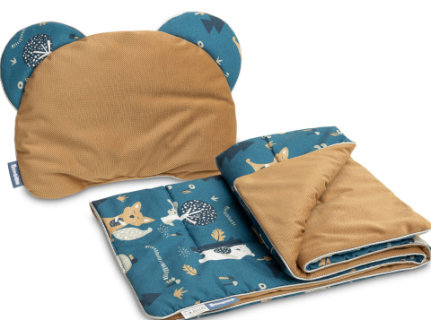 Sensillo Komplet do wózka Velvet - poduszka Miś + kocyk - Misie Karmelowy