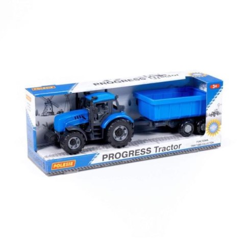 Polesie 91277 Traktor "Progres" inercyjny z przyczepą niebieski w pudełku