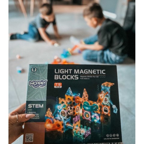 WOOPIE Klocki Magnetyczne Tor Kulkowy Świetlny Kulodrom 75 el.