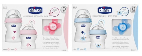 Zestaw Chicco butelka 1x150ml + 1x250ml + smoczek Physio 80711610 , 80711620