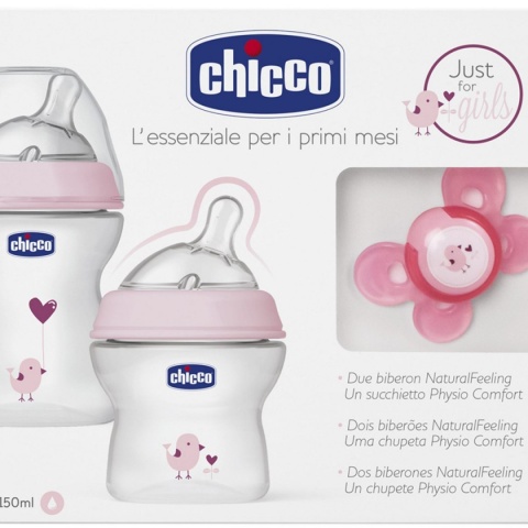 Zestaw Chicco butelka 1x150ml + 1x250ml + smoczek Physio 80711610 , 80711620