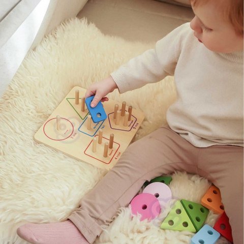 TOOKY TOY Drewniany Sorter Geometryczny Nauka Kształtów Liczenia Kolorów Montessori
