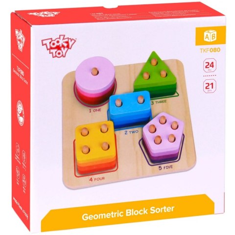 TOOKY TOY Drewniany Sorter Geometryczny Nauka Kształtów Liczenia Kolorów Montessori