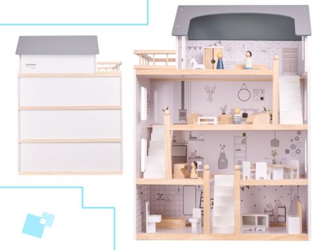 Domek dla lalek drewniane mebelki 80cm biały szary