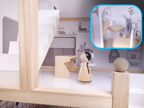 Domek dla lalek drewniane mebelki 80cm biały szary