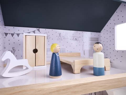 Domek dla lalek drewniane mebelki 80cm biały szary