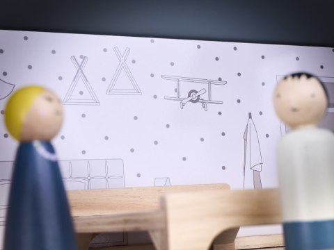 Domek dla lalek drewniane mebelki 80cm biały szary